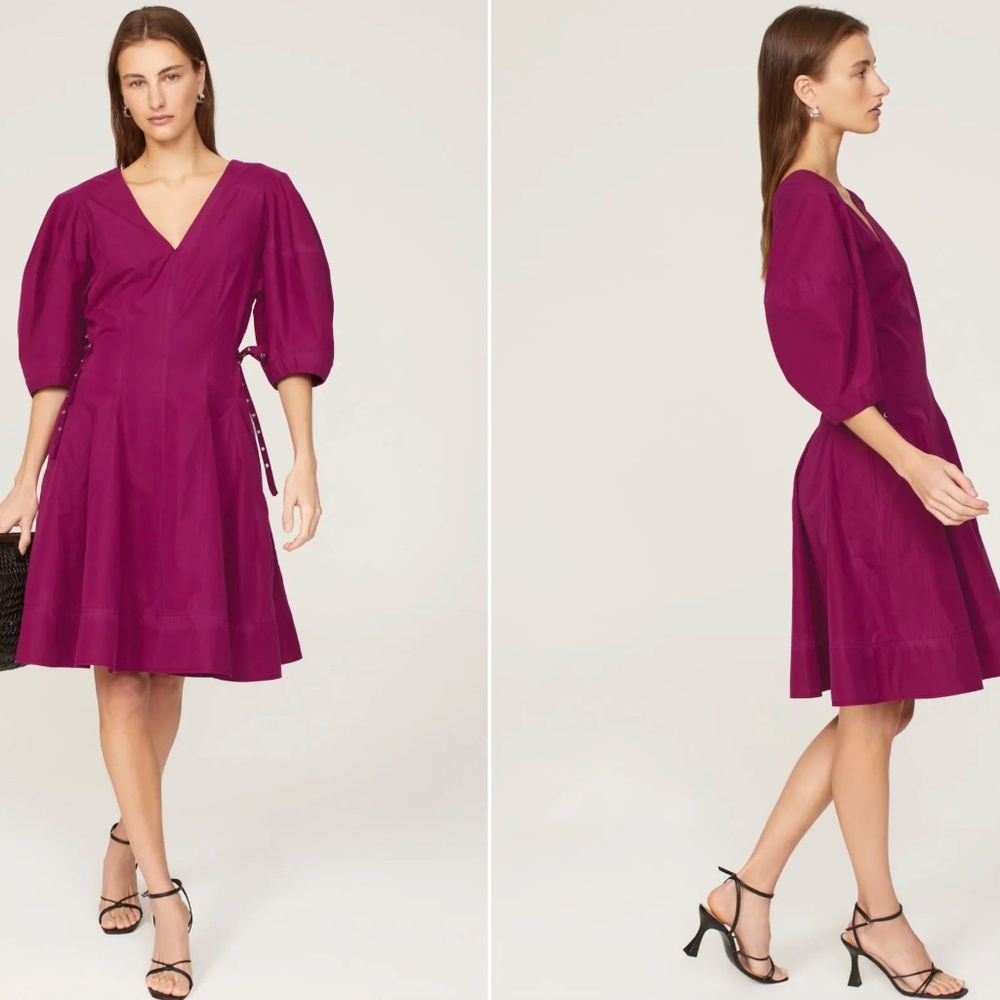 Sz 10  3.1 Phillip Lim Puff Sleeve Godet Dress Designer Raspberry Purple Sid ti